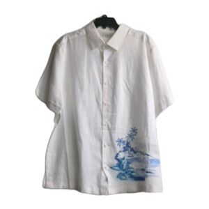 NWT CUBAVERA Short Sleeve White Linen Blend Collared Shirt Size XL Brand New